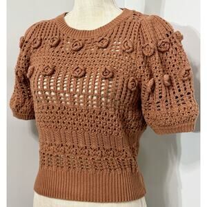 ASTR THE LABEL WINSLOW FLOWER EMBROIDERY KNIT SWEATER BROWN 3D TEXTURED XS